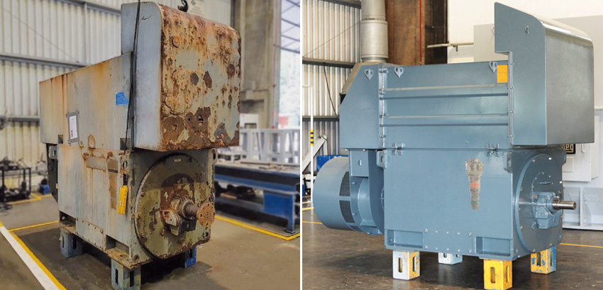Motor antes e após a revisão e recuperação do equipamento.