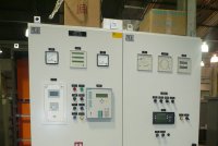 All the synchronisation, instrumentation and protection devices are housed in a single cabinet (seen here at the factory before delivery). WEG designed the generator system as a self-contained package. Source: WEG